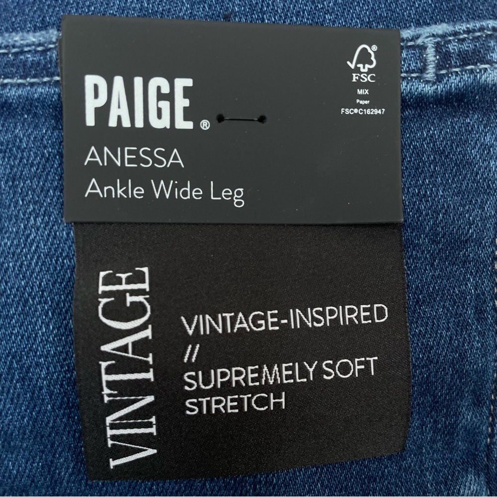 PAIGE Anessa Wide Leg Jeans Foreign Film Blue 27 NWT - Picture 11 of 16
